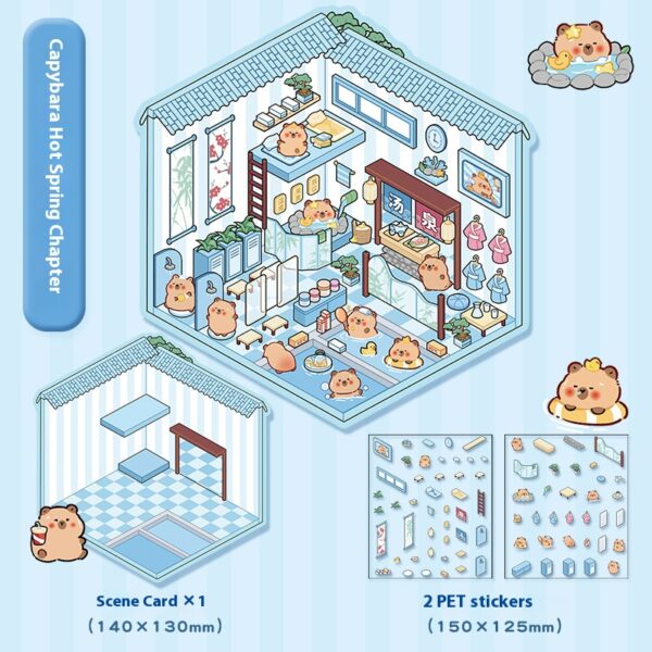 Dreamy Land DIY 3D Scene Stickers Four Cute pet Parks (Soft and adorable Rabbit Amusement Park, CAPYBARA Hot Spring, DODO Panda Tea House, Pony Lily Magic House)
