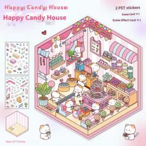 Mengchong dessert house DIY 3D scene stickers four delicious little worlds (Happy Candy House Kitten Bakery Taotao Fruit Shop Warm Bakery)