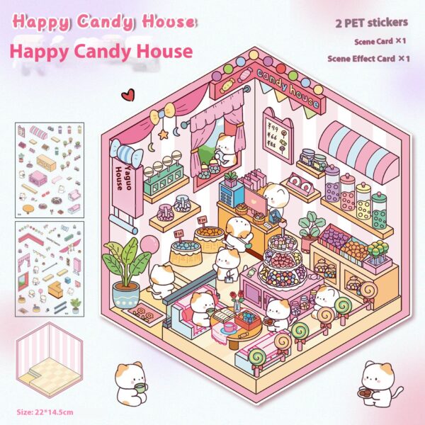 Mengchong dessert house DIY 3D scene stickers four delicious little worlds (Happy Candy House Kitten Bakery Taotao Fruit Shop Warm Bakery)