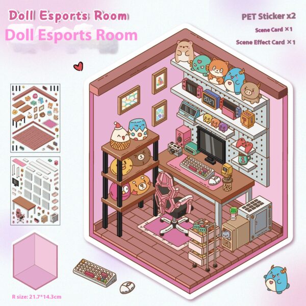 My room DIY 3D scene stickers four creative little worlds: (study corner time canteen MengMeng dressing room doll e-sports room)