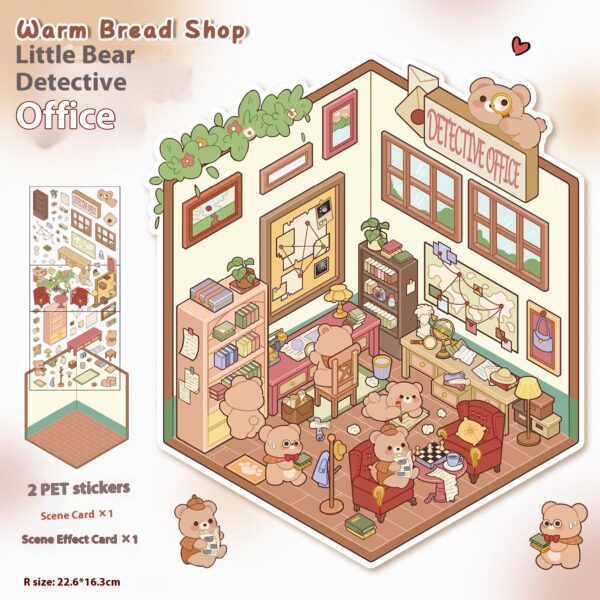 DIY 3D scene stickers for Cute Pet Town: Four Cute Pet Shops (Cute Pet Warm Kitchen, Cute Pet Coffee House, Bear Detective Agency, Hot Pot Shop)