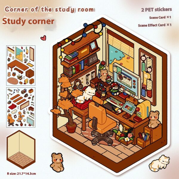 My room DIY 3D scene stickers four creative little worlds: (study corner time canteen MengMeng dressing room doll e-sports room)