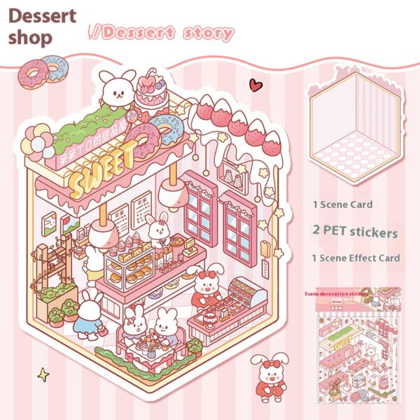 DIY 3D scene stickers for the Food Town: Four Fun Stores (Dessert house, Rice Noodle Shop, Pet Store, Izakaya)