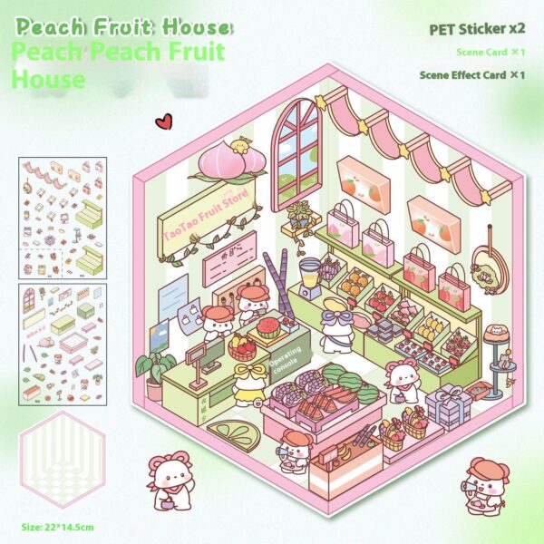 Mengchong dessert house DIY 3D scene stickers four delicious little worlds (Happy Candy House Kitten Bakery Taotao Fruit Shop Warm Bakery)