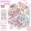 DIY 3D scene stickers for Cute Pet Town: Four Cute Pet Shops (Cute Pet Warm Kitchen, Cute Pet Coffee House, Bear Detective Agency, Hot Pot Shop)