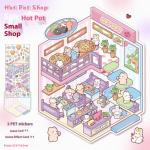 DIY 3D scene stickers for Cute Pet Town: Four Cute Pet Shops (Cute Pet Warm Kitchen, Cute Pet Coffee House, Bear Detective Agency, Hot Pot Shop)