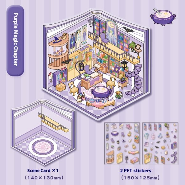 Dreamy Land DIY 3D Scene Stickers Four Cute pet Parks (Soft and adorable Rabbit Amusement Park, CAPYBARA Hot Spring, DODO Panda Tea House, Pony Lily Magic House)