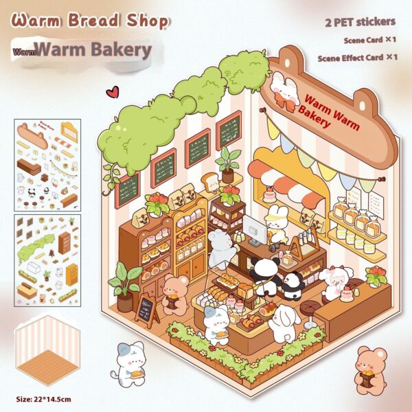 Mengchong dessert house DIY 3D scene stickers four delicious little worlds (Happy Candy House Kitten Bakery Taotao Fruit Shop Warm Bakery)