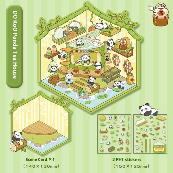 Dreamy Land DIY 3D Scene Stickers Four Cute pet Parks (Soft and adorable Rabbit Amusement Park, CAPYBARA Hot Spring, DODO Panda Tea House, Pony Lily Magic House)