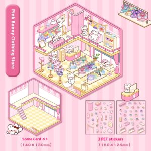 DIY 3D scene stickers for Plush Friends Town: Four Fairy tale Stores (Honey Pot Bear Bakery, Pink Rabbit Clothing Store, Kapipala Fast Food Restaurant, Cute Puppy Convenience Store)