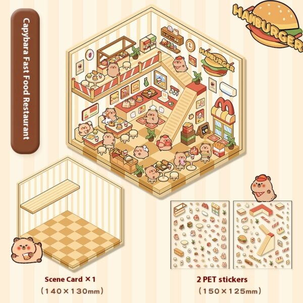 DIY 3D scene stickers for Plush Friends Town: Four Fairy tale Stores (Honey Pot Bear Bakery, Pink Rabbit Clothing Store, Kapipala Fast Food Restaurant, Cute Puppy Convenience Store)